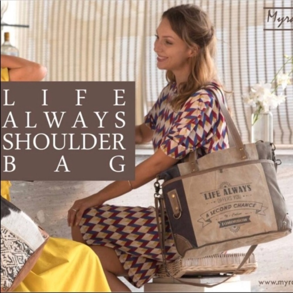 Myra bag Life Always Shoulder Purse  Canvas - Picture 2 of 8